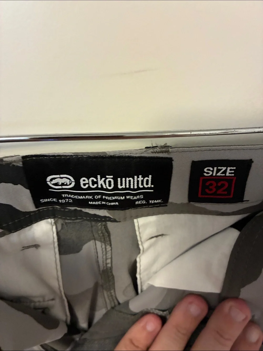 Ecko Men’s Gray Camouflage Swim Board Shorts with Black Belt